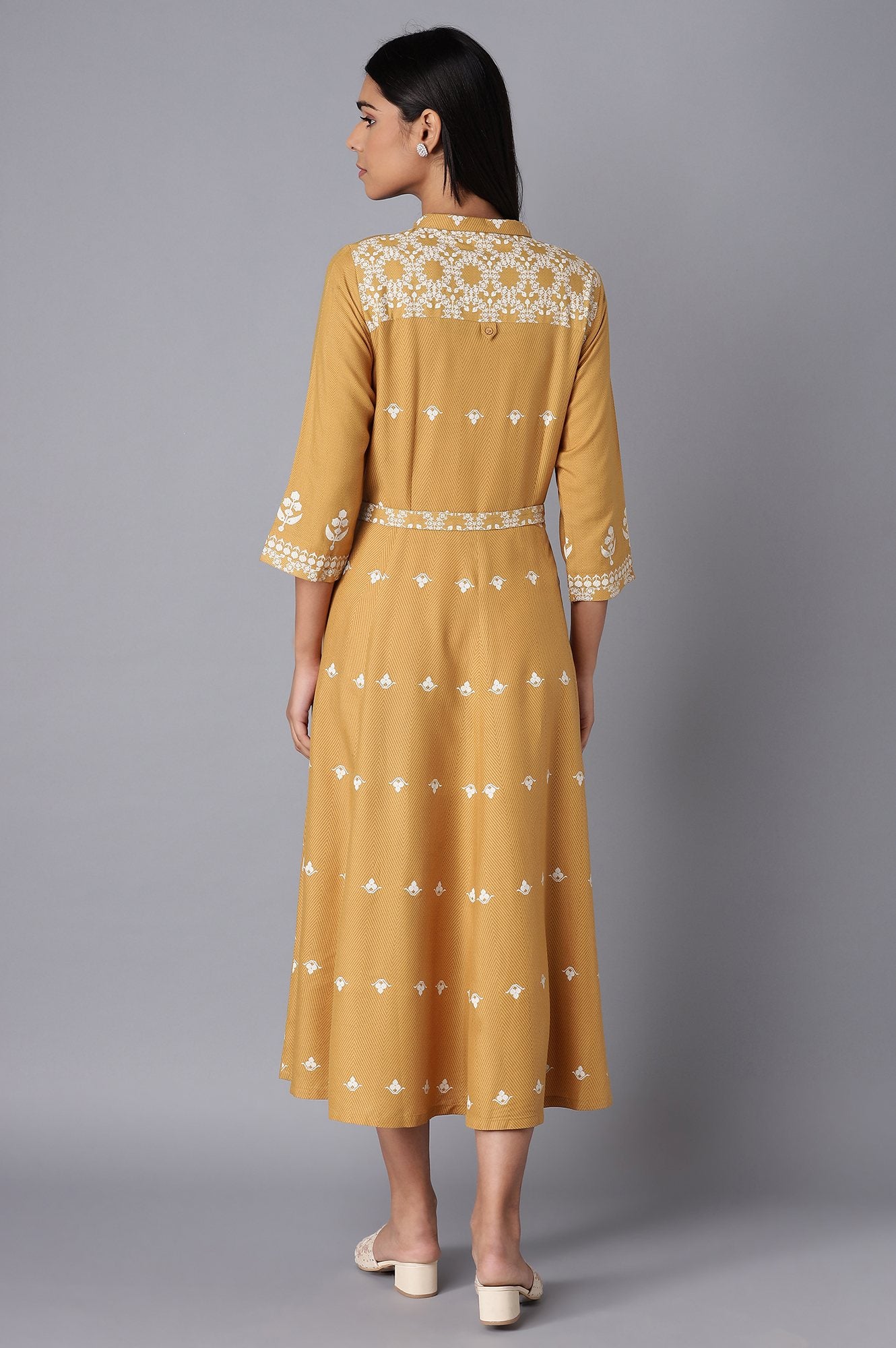 Yellow Flared Panelled Dress - Image 8