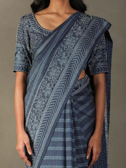 Blue Mirage Ayati Saree With Unstitched Blouse - Image 3