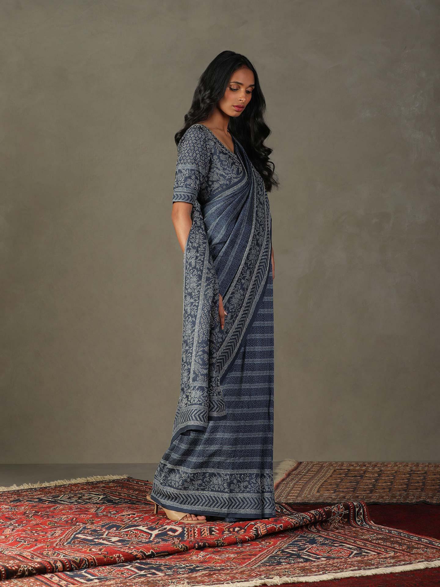 Blue Mirage Ayati Saree With Unstitched Blouse - Image 7